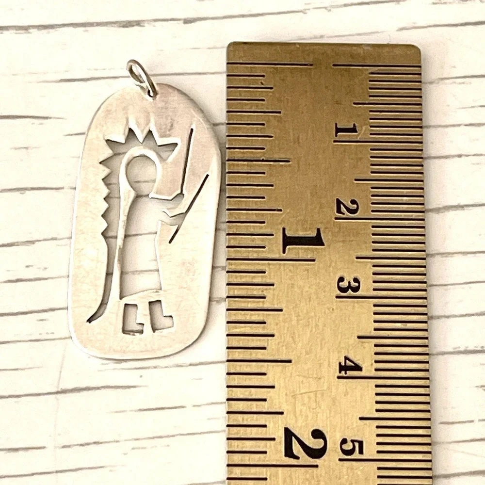 Zuni Kokopelli Pendant Cut Out Silhouette Signed ME Dancer‎ Sterling Native Amer